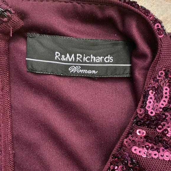 R&M Richards women’s sweetheart sequins evening gown long sleeve burgundy 14W - Picture 7 of 16